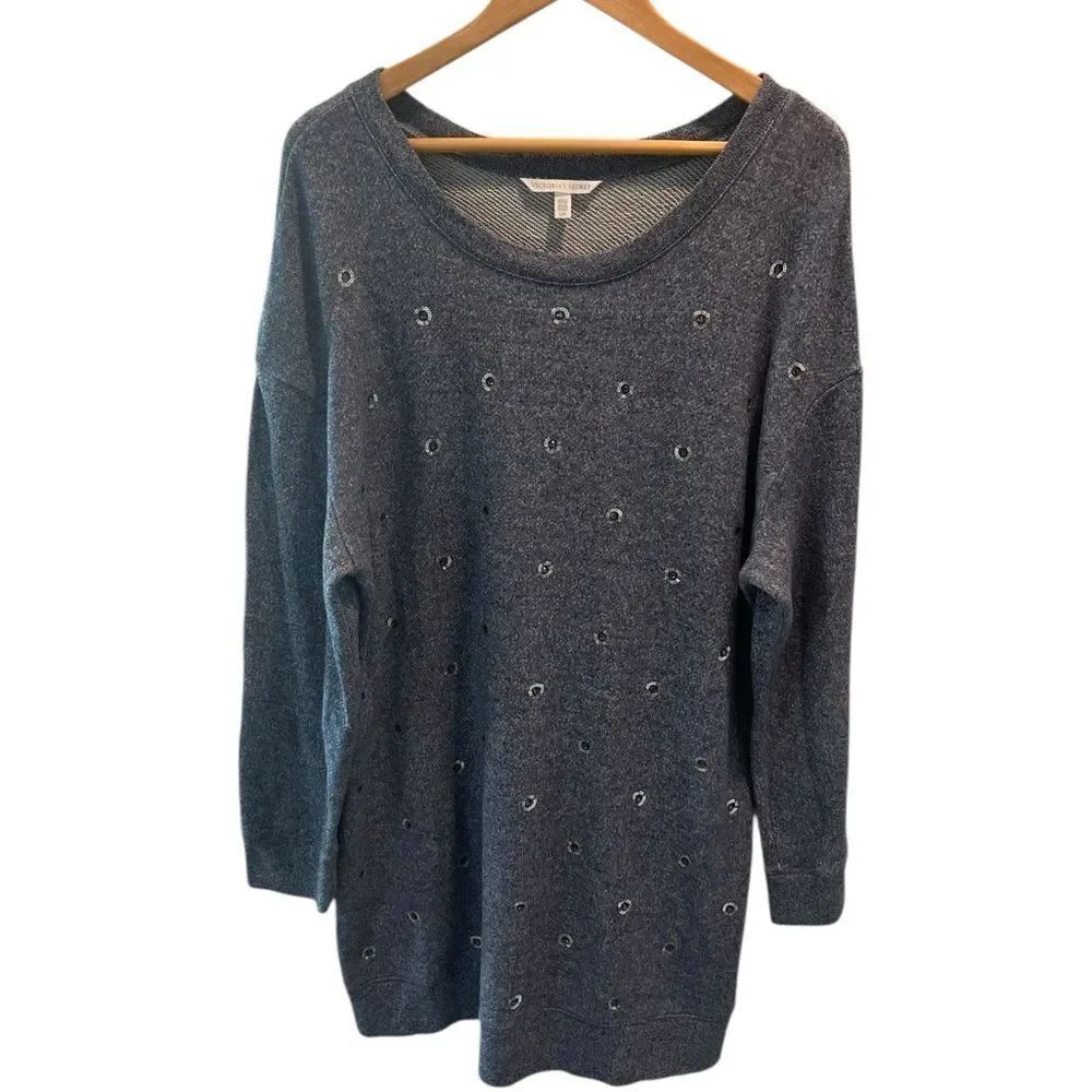 Victoria’s Secret Blue Studded Eyelet Oversized Pullover Sweatshirt Size Large